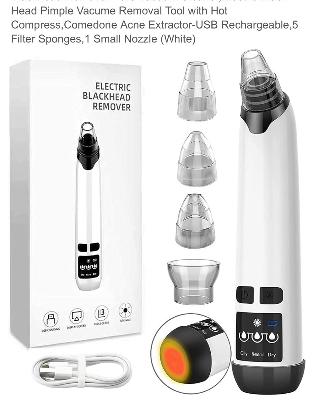 Electric Blackhead Remover Vacuum with hot compress- White